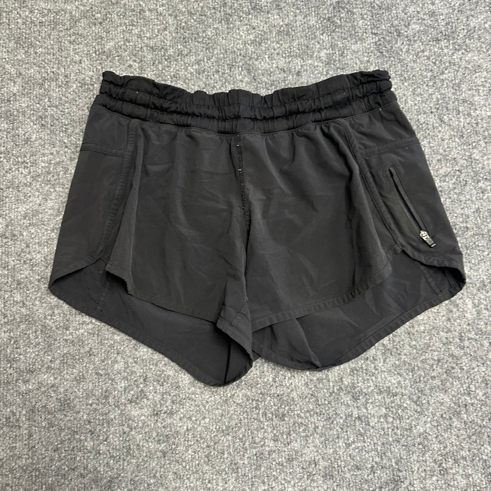 Lululemon Shorts Womens Size 4 Black Tracker V Activewear Running Zipper Pocket